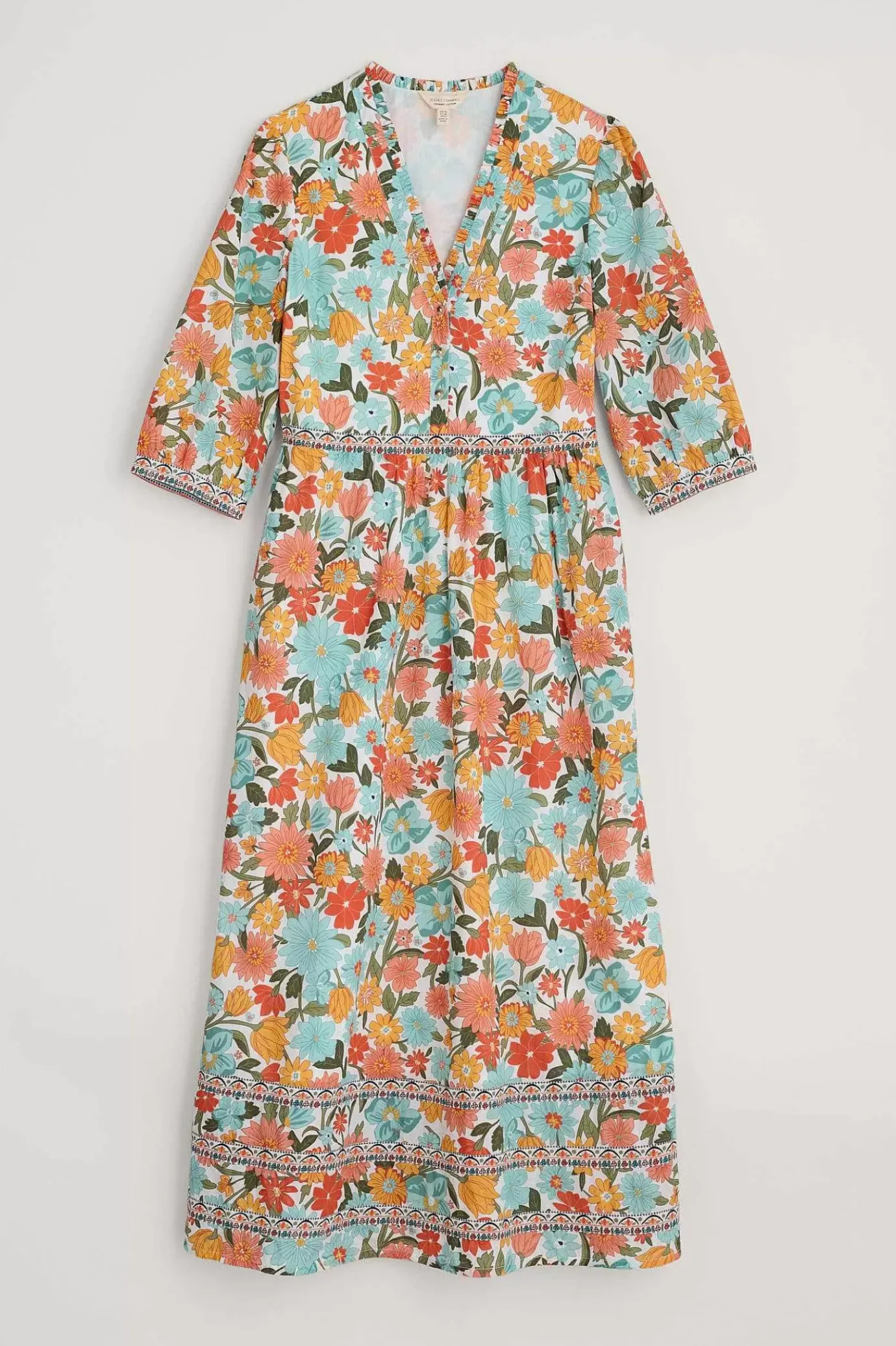 Seasalt Cornwall Blue Hills Border V-Neck Floral Dress<Women Dresses