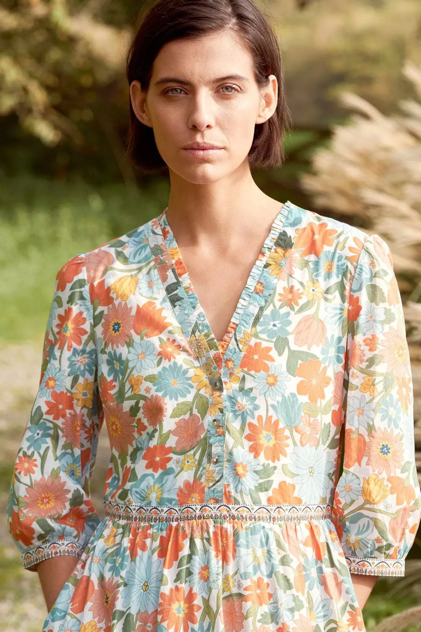 Seasalt Cornwall Blue Hills Border V-Neck Floral Dress<Women Dresses