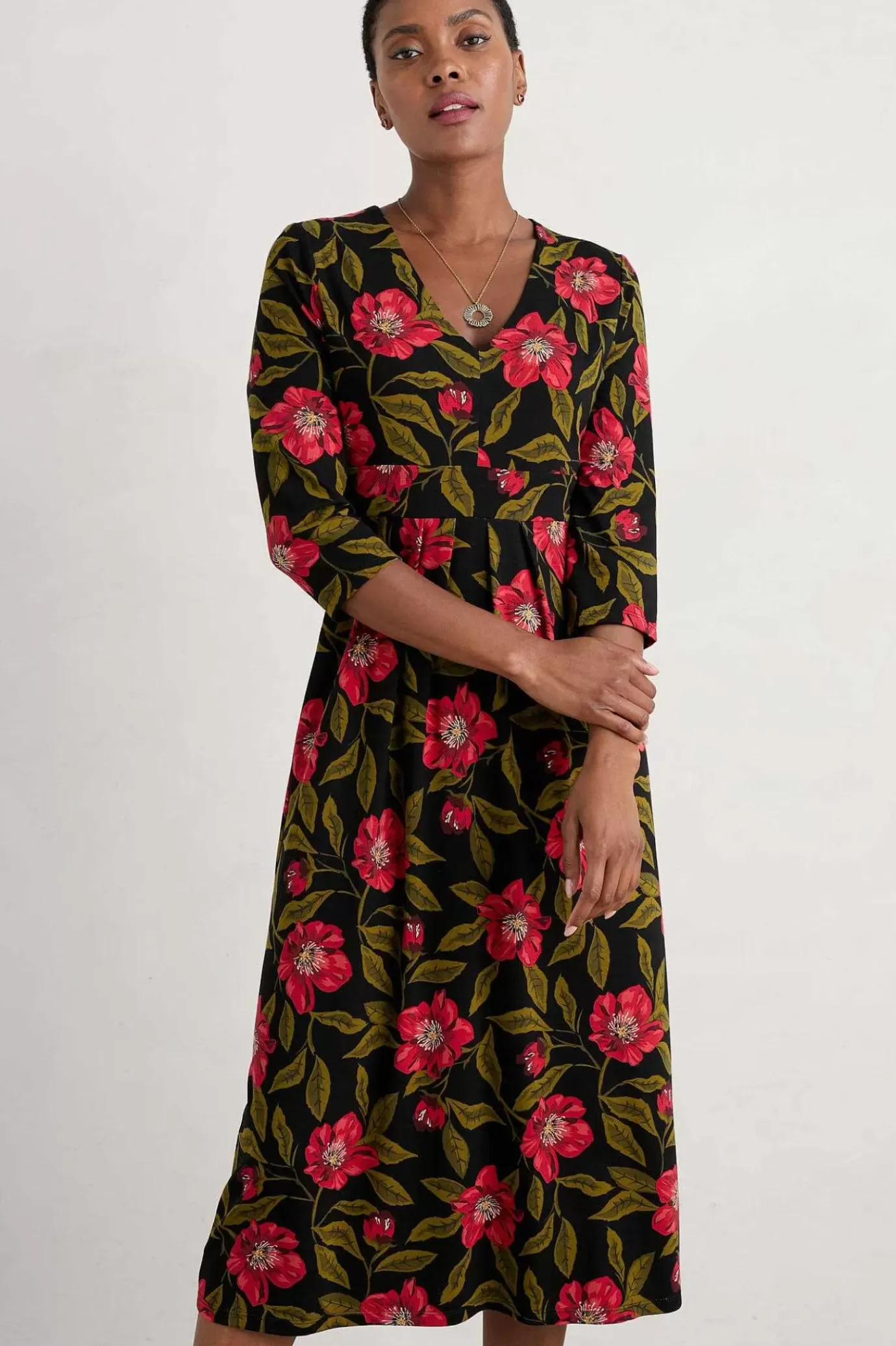 Seasalt Cornwall Flower Bud Jersey V- Neck Midi Dress<Women Dresses