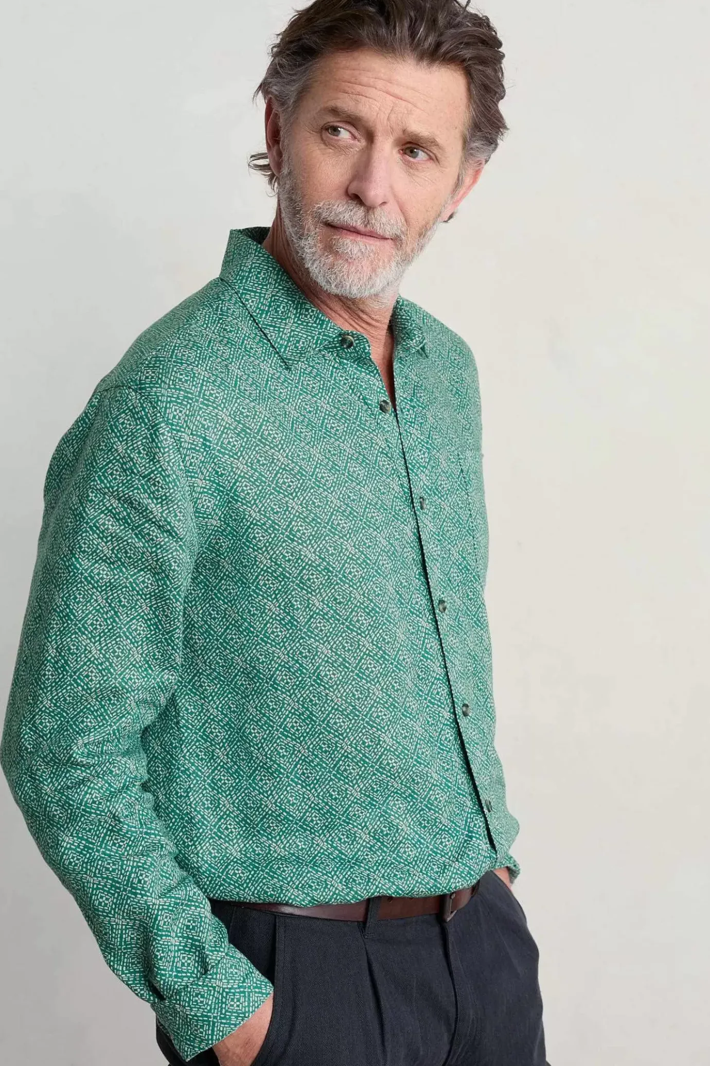 Seasalt Cornwall Men's Anthony Printed Linen Shirt<Men Shirts
