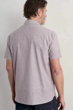 Seasalt Cornwall Men's Blue Heron Striped Short Sleeve Shirt<Men Tops & T-Shirts