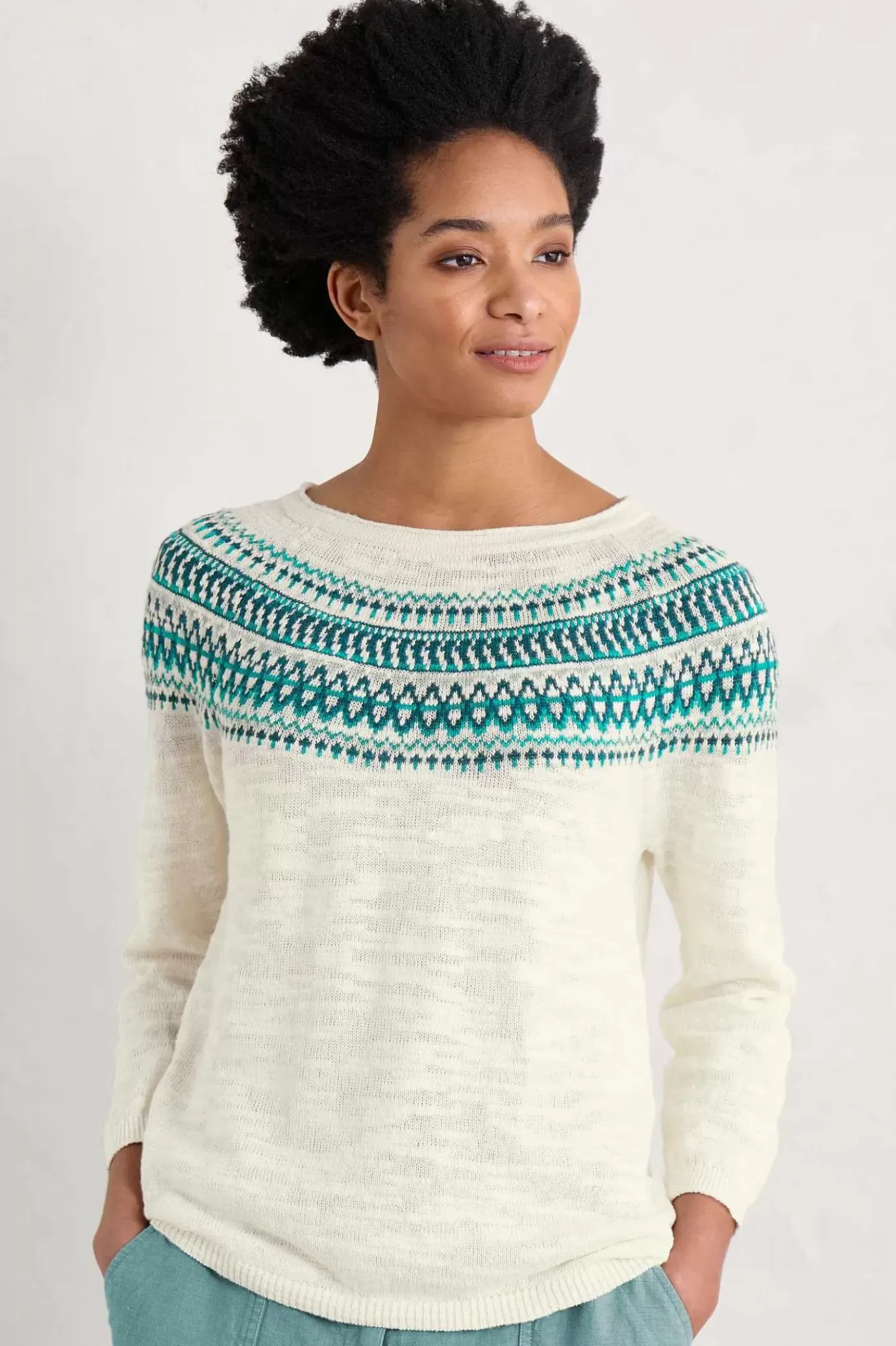 Seasalt Cornwall Penvoose Three Quarter Sleeve Fair Isle Jumper<Women Knitwear