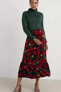 Seasalt Cornwall Wildflower Tiered Velvet Maxi Skirt<Women Skirts