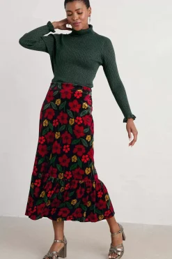 Seasalt Cornwall Wildflower Tiered Velvet Maxi Skirt<Women Skirts